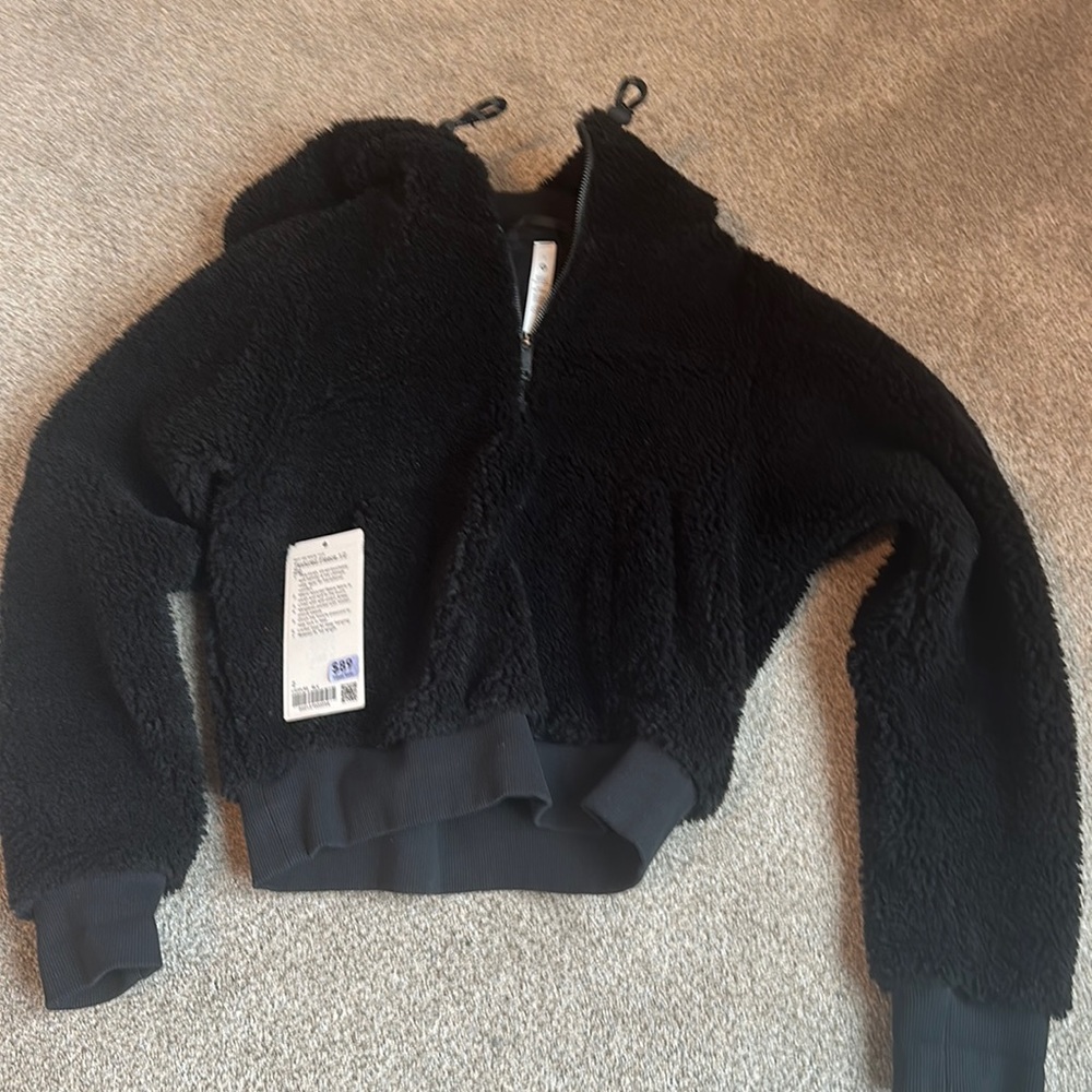 Lululemon Textured Fleece Half-Zip Black Plush Hoodie Sherpa Size 2